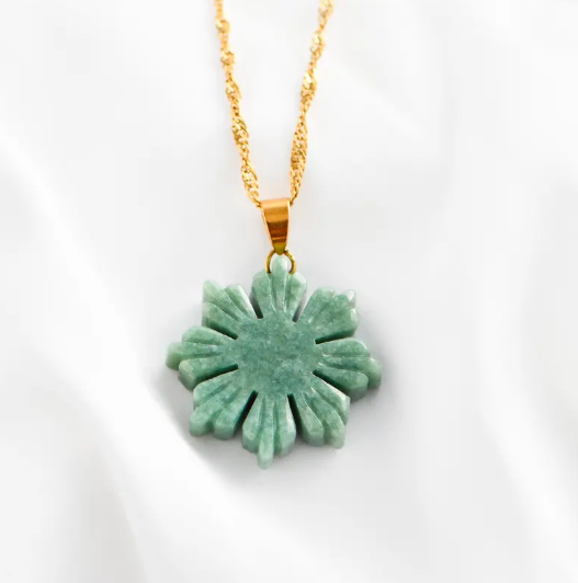 Burma Jade Sunflower Pendant – S925 Silver Jewelry Gift