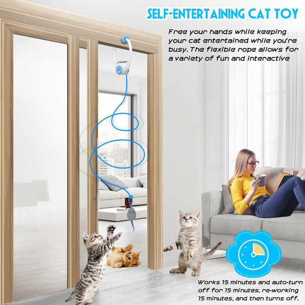Auto-Rebound Door Hanging Cat Toy – Retractable Bungee Teaser with 3 Catnip Mice for Indoor Cats