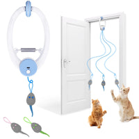 Auto-Rebound Door Hanging Cat Toy – Retractable Bungee Teaser with 3 Catnip Mice for Indoor Cats